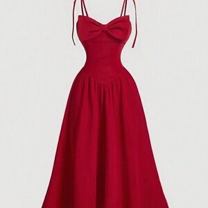 SHEIN Spaghetti strap Red Dress with bow